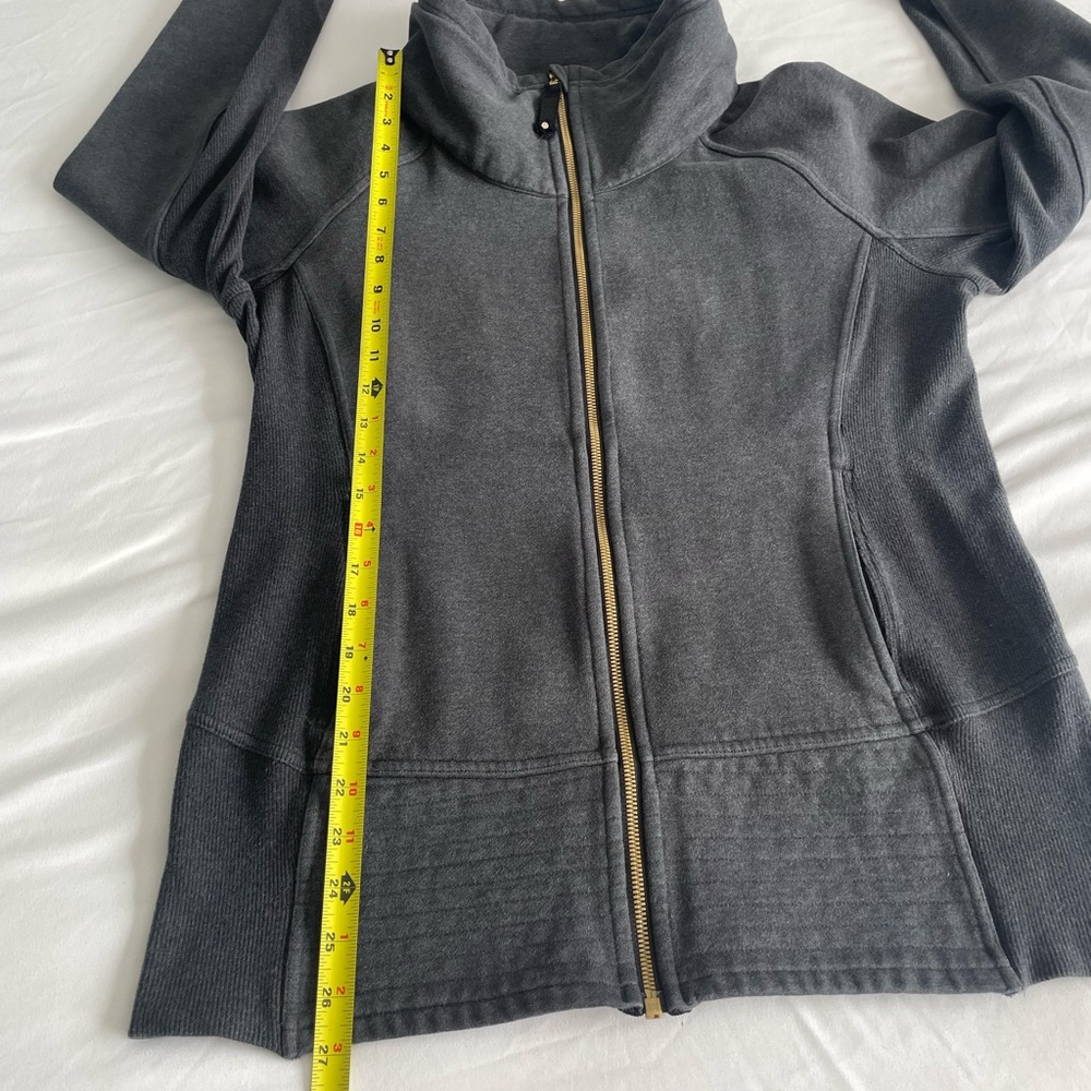 Lululemon "Radiant" Heathered Black Gold Accents Thick Funnel Neck Zip-Up Jacket - Picture 16 of 17